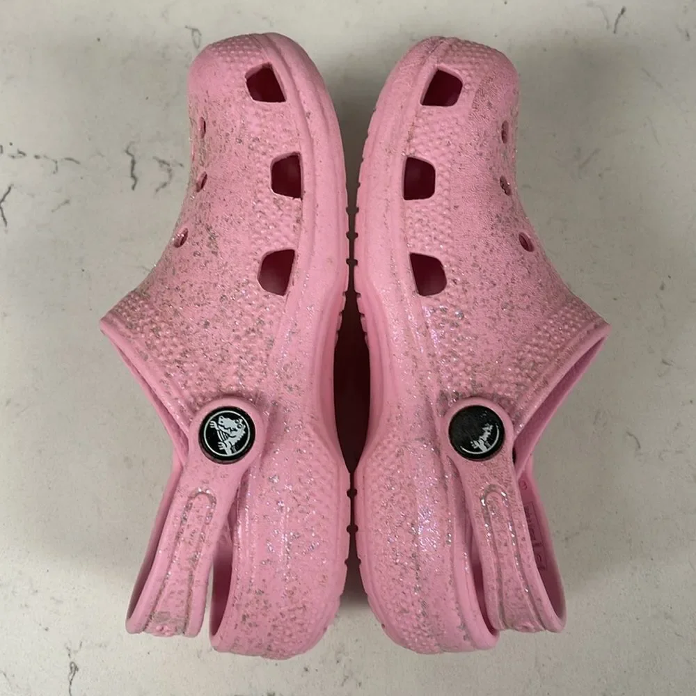 CROCS Unisex-Child Classic Glitter Clogs Kids Sparkly Flamingo Pink Size 12